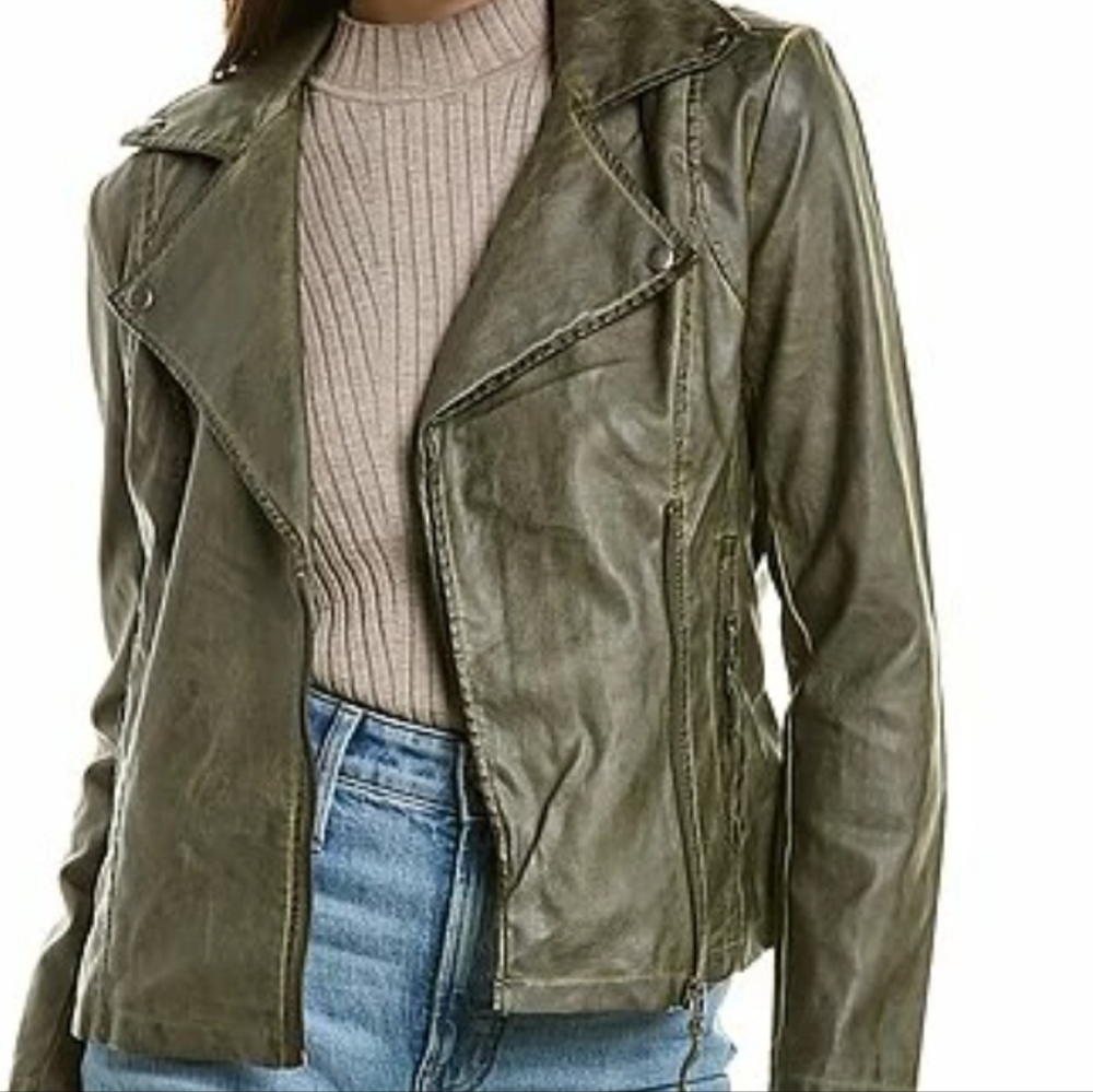 Max Studio Olive Green Leather Jacket